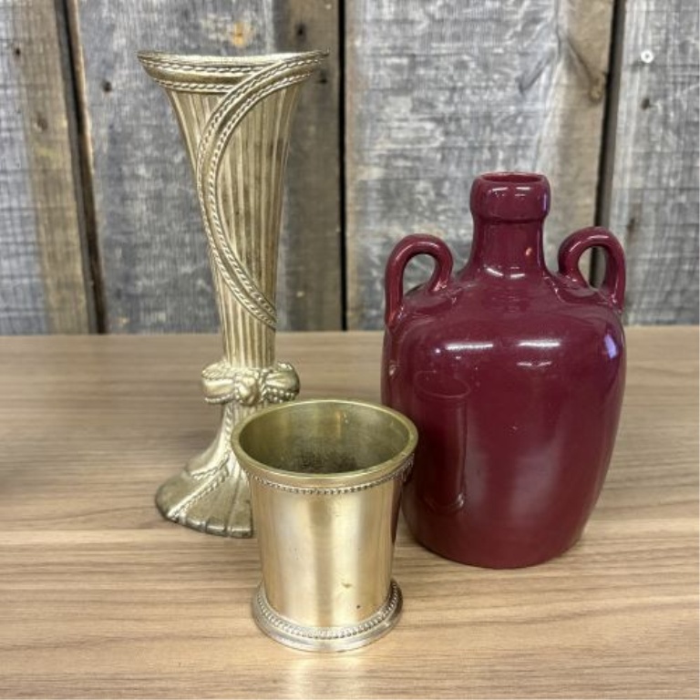 A Collection of Vintage Decorative and Utilitarian Objects Including Metalware and Ceramics