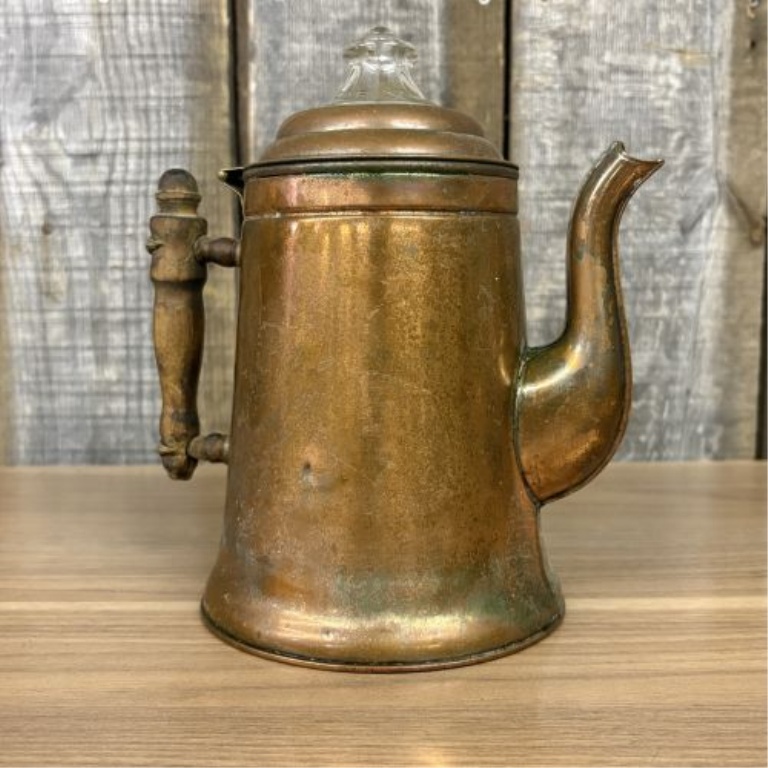 Vintage Copper 6-Cup Coffee Percolator with Wooden Handle