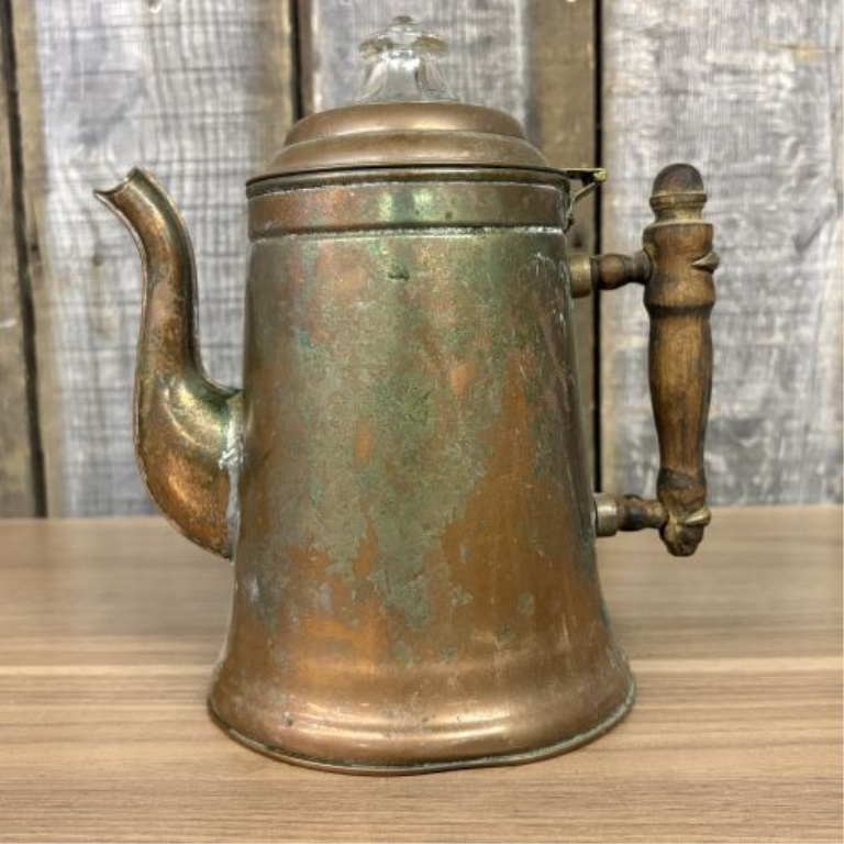 Vintage Copper 6-Cup Coffee Percolator with Wooden Handle