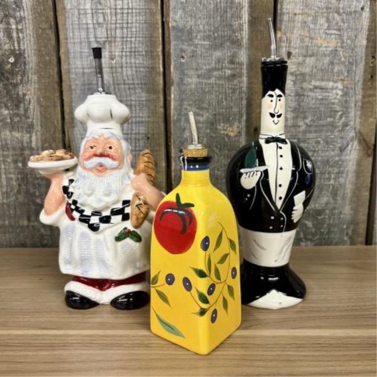 A Trio of Contemporary Ceramic Figural and Decorated Kitchen Cruets including Dansk and Giftco