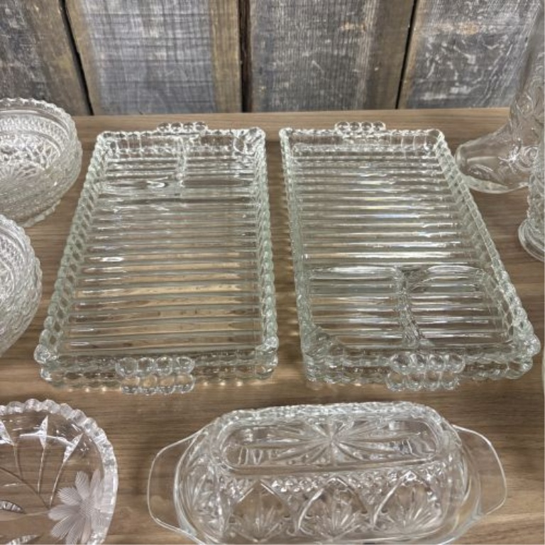 A Collection of Nineteen Vintage Clear Pressed Glass Tableware Pieces