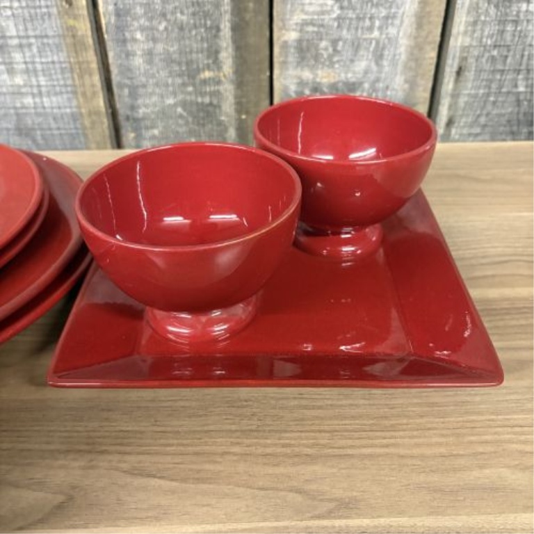 Noble Excellence Candy Apple Red Glazed Ceramic 9 Piece Dinnerware Set