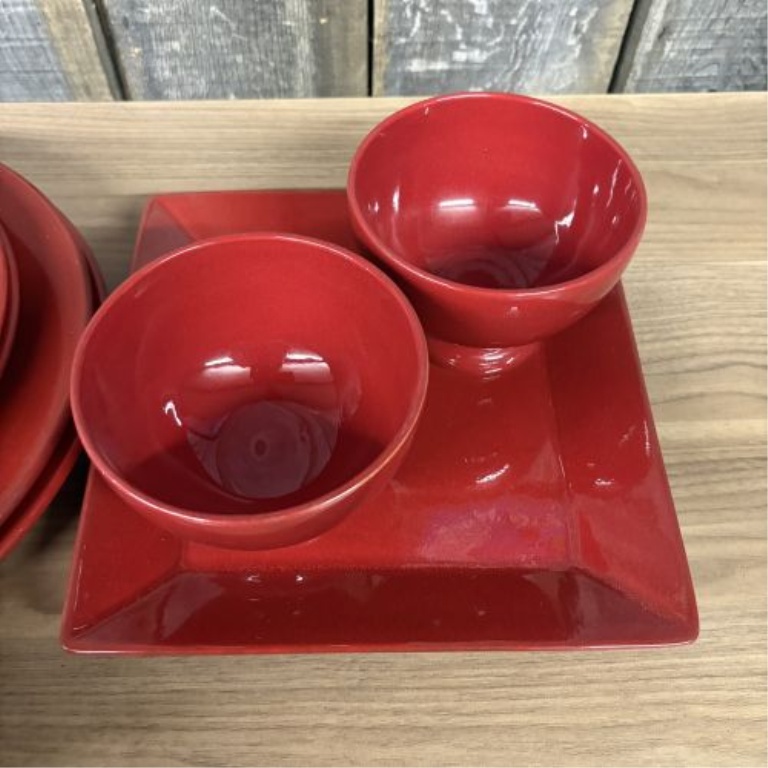 Noble Excellence Candy Apple Red Glazed Ceramic 9 Piece Dinnerware Set