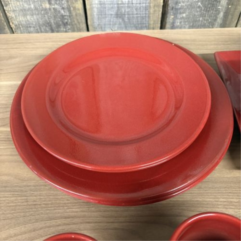 Noble Excellence Candy Apple Red Glazed Ceramic 9 Piece Dinnerware Set