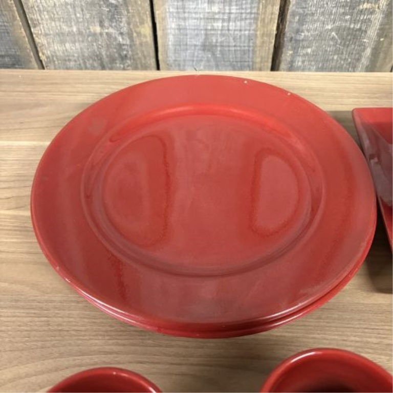Noble Excellence Candy Apple Red Glazed Ceramic 9 Piece Dinnerware Set