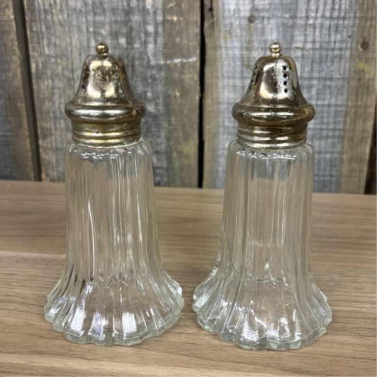 A Collection of Vintage Clear and Cobalt Blue Glass Salt and Pepper Shakers, Dresser Jars, and Lidded Containers