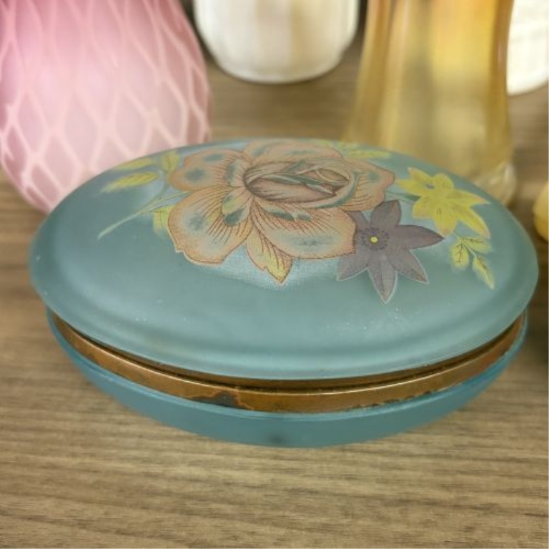An Assortment of Vintage Art Glass, Milk Glass, and Carved Stone Items