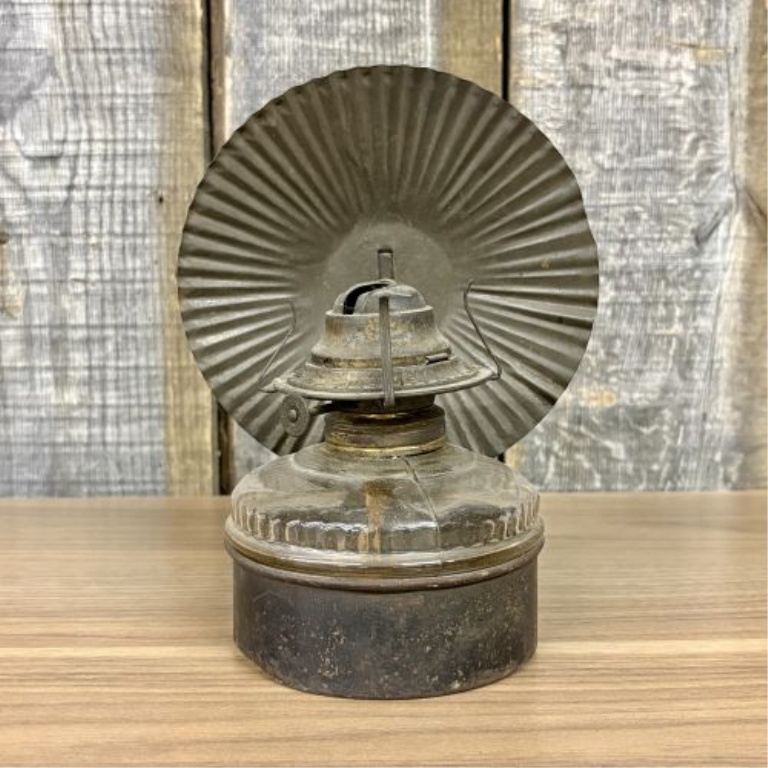 Antique Metal and Pressed Glass Bracket Lamp with Fluted Reflector