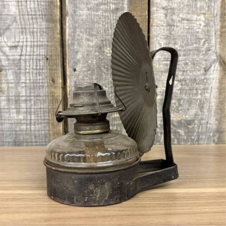 Antique Metal and Pressed Glass Bracket Lamp with Fluted Reflector
