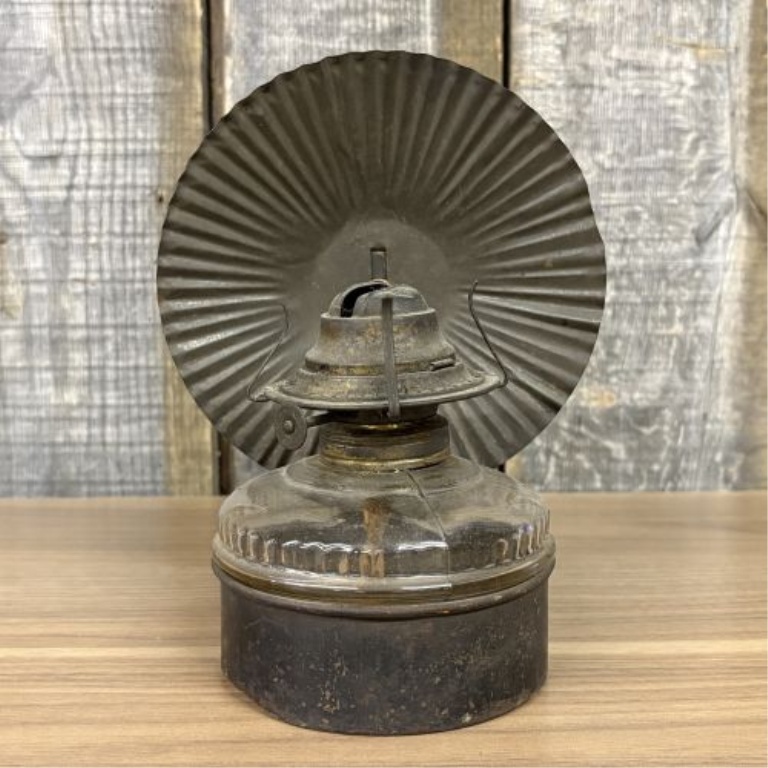 Antique Metal and Pressed Glass Bracket Lamp with Fluted Reflector