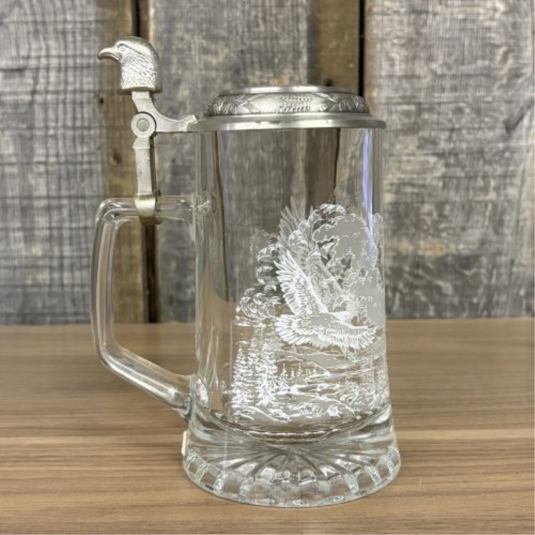 Two Bald Eagle Motif Lidded Beer Steins Including America the Beautiful Series