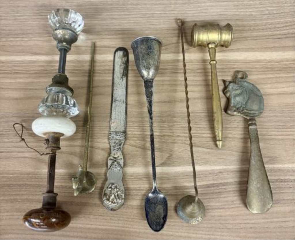 A Collection of Seven Antique and Vintage Metalware Objects