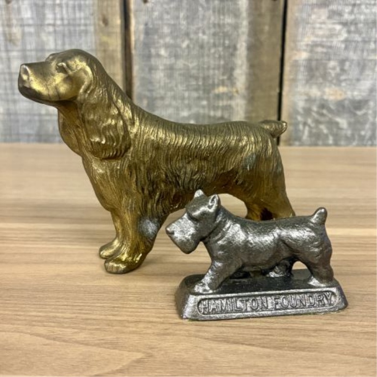 Two Vintage Cast Metal Dog Figurines Including a Hamilton Foundry Scottish Terrier