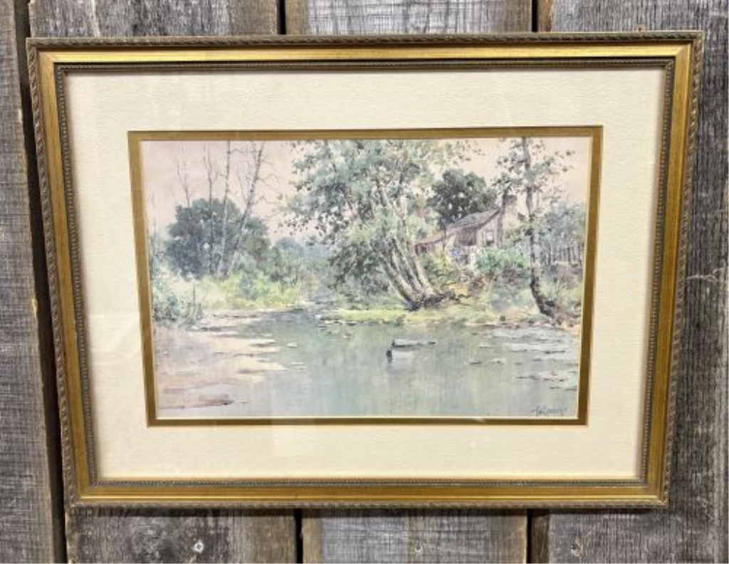 Paul Sawyier, River Scene with Cabin, Framed Print