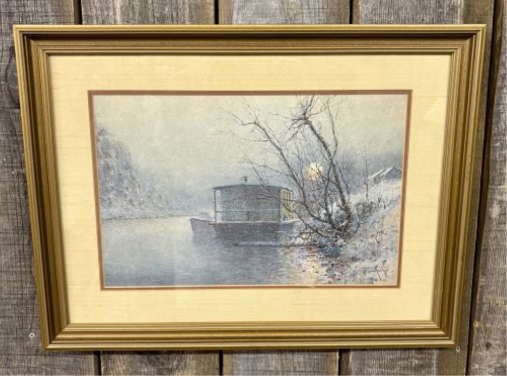 Paul Sawyier, Moonlight Mooring, Limited Edition Photomechanical Lithographic Reproduction