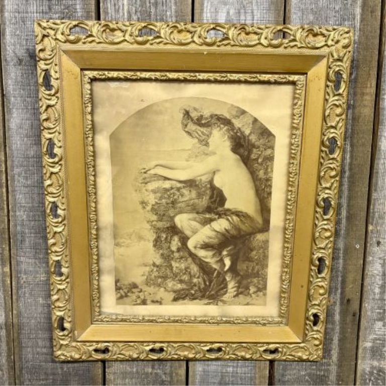 Early 20th Century Pictorialist Seated Nude Study in Gilded Wood Frame