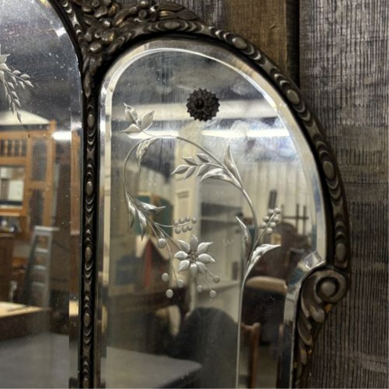 Venetian Style Etched Glass Triptych Mantel Mirror