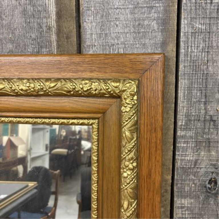 Antique Oak and Gilt Composition Rectangular Wall Mirror