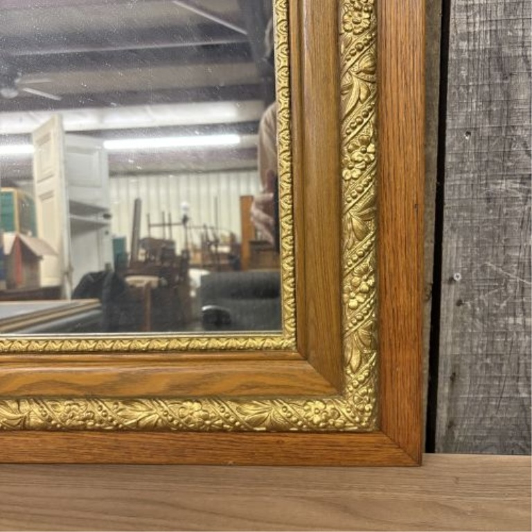 Antique Oak and Gilt Composition Rectangular Wall Mirror