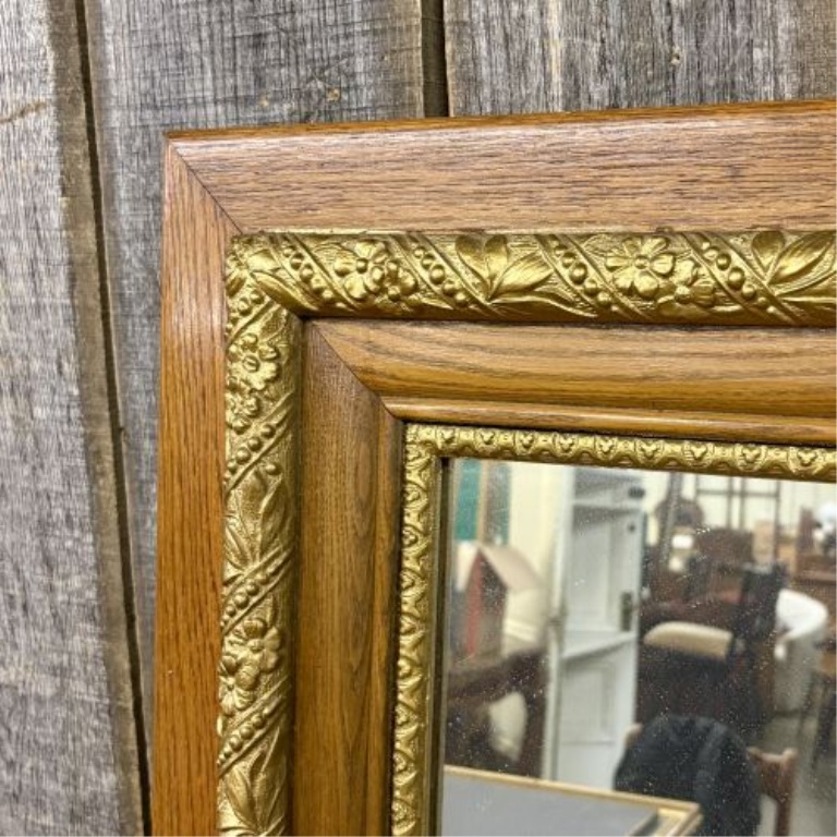 Antique Oak and Gilt Composition Rectangular Wall Mirror
