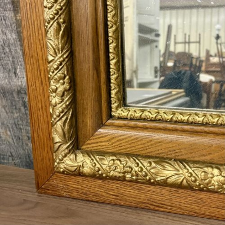 Antique Oak and Gilt Composition Rectangular Wall Mirror