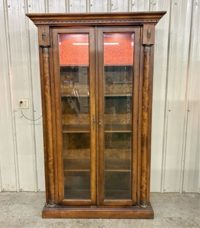 Italian Neoclassical Style Lighted Burl Wood Display Cabinet