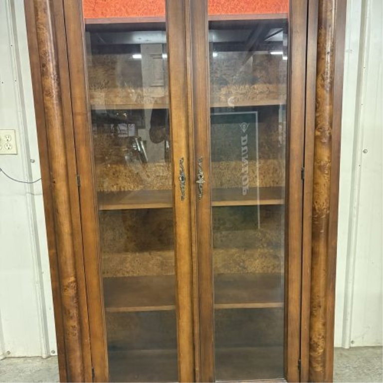 Italian Neoclassical Style Lighted Burl Wood Display Cabinet