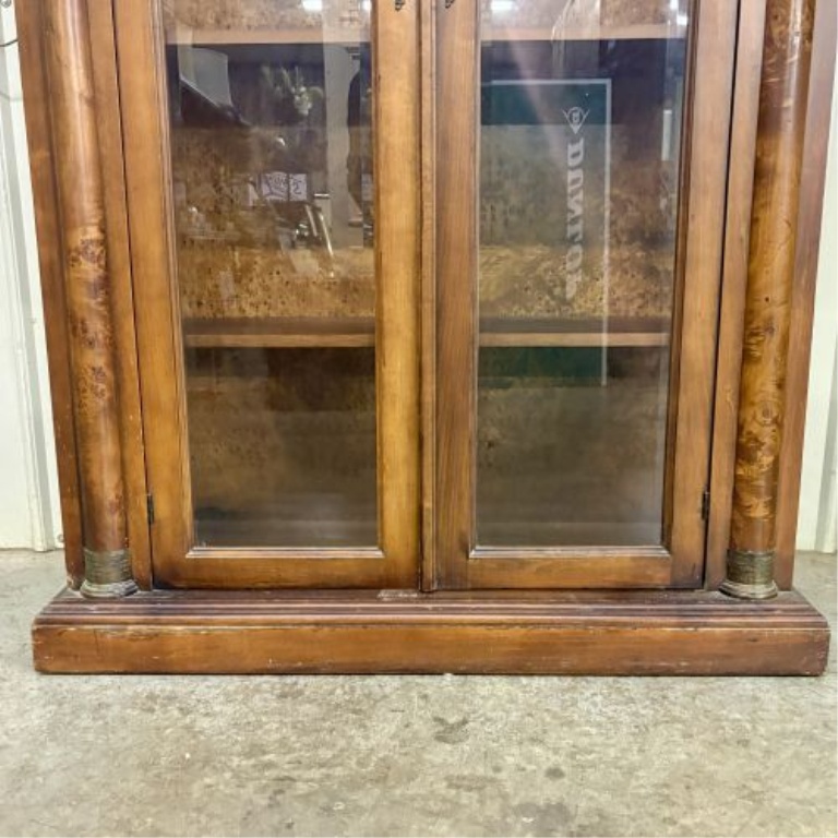 Italian Neoclassical Style Lighted Burl Wood Display Cabinet