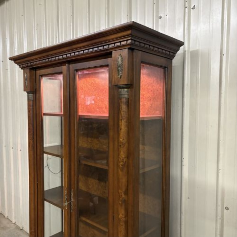 Italian Neoclassical Style Lighted Burl Wood Display Cabinet