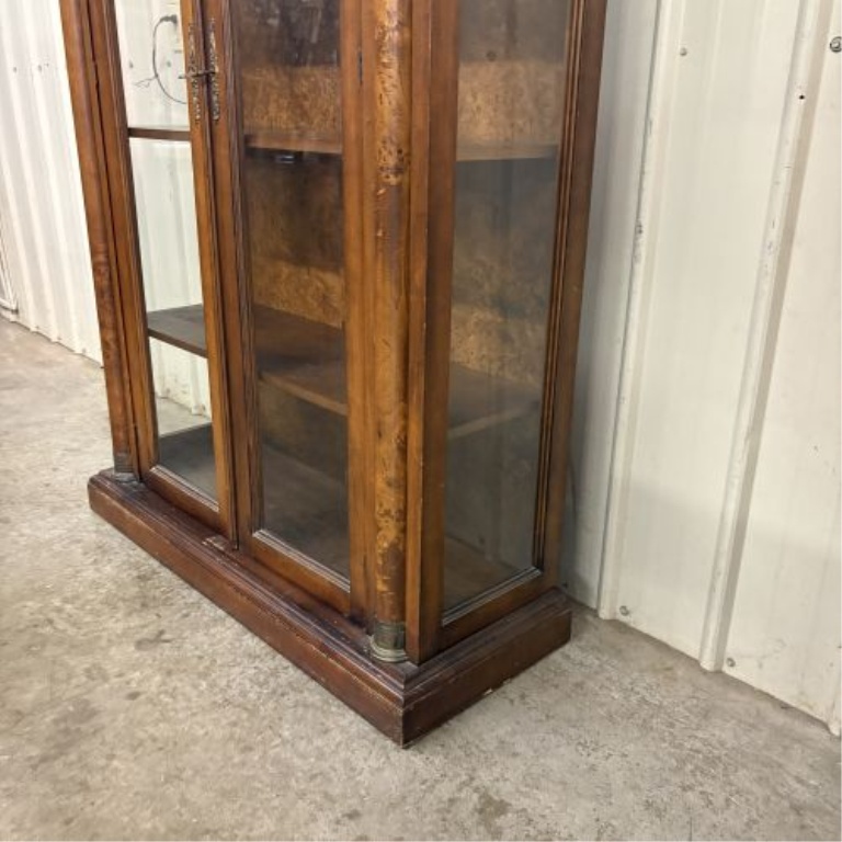 Italian Neoclassical Style Lighted Burl Wood Display Cabinet