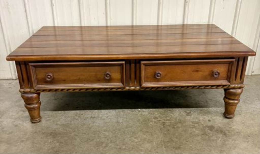 Thomasville Ernest Hemingway Collection Rustic European Style Carved Wood Coffee Table