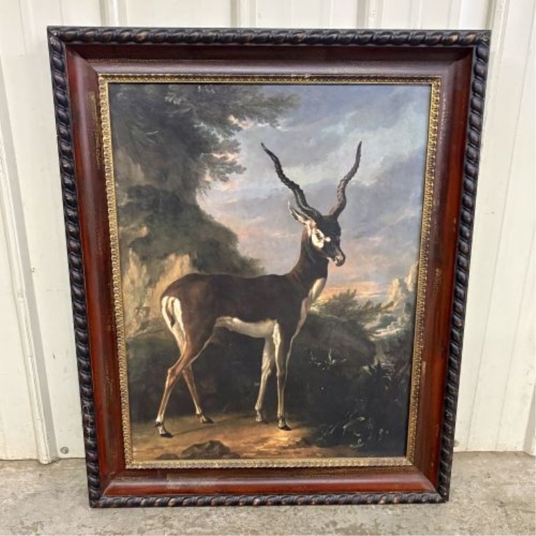 Large Framed Decorative Print After Jean-Baptiste Oudry, Indian Blackbuck