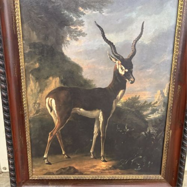 Large Framed Decorative Print After Jean-Baptiste Oudry, Indian Blackbuck