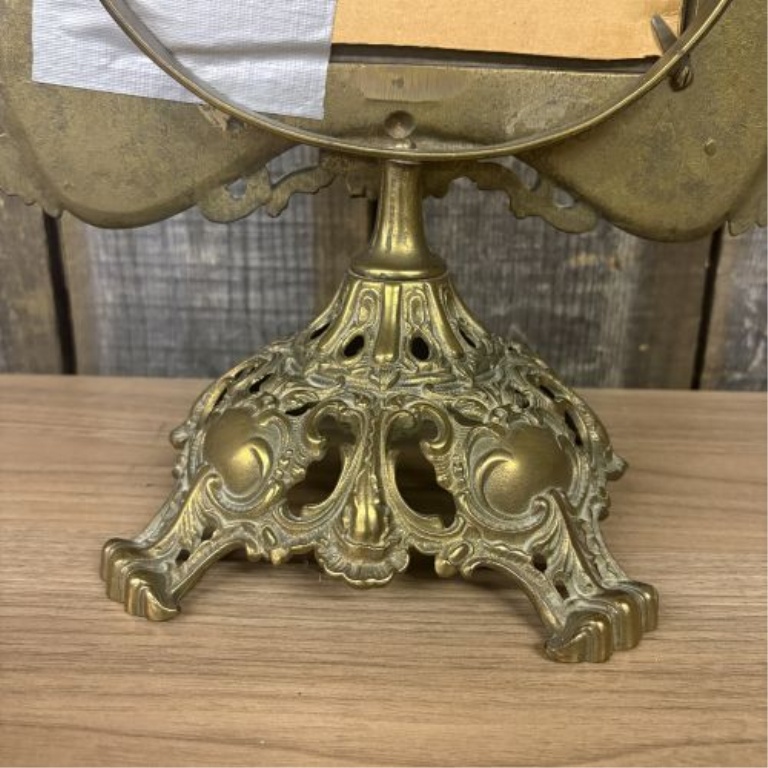 Antique Rococo Revival Style Cast Brass Tabletop Vanity Mirror