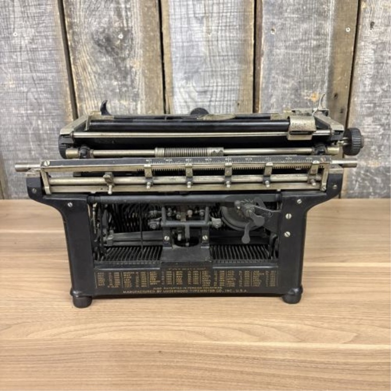 Antique Underwood No. 5 Standard Typewriter with Original Metal Cover and Branded Wooden Shipping Crate