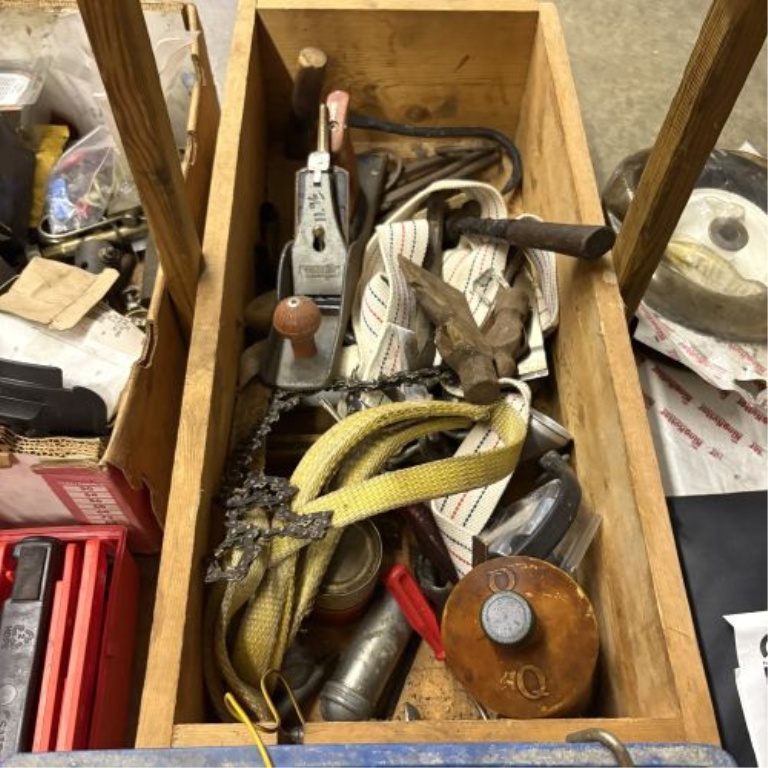 An Assortment of Vintage Hand Tools, Automotive Parts, and Electronic Equipment