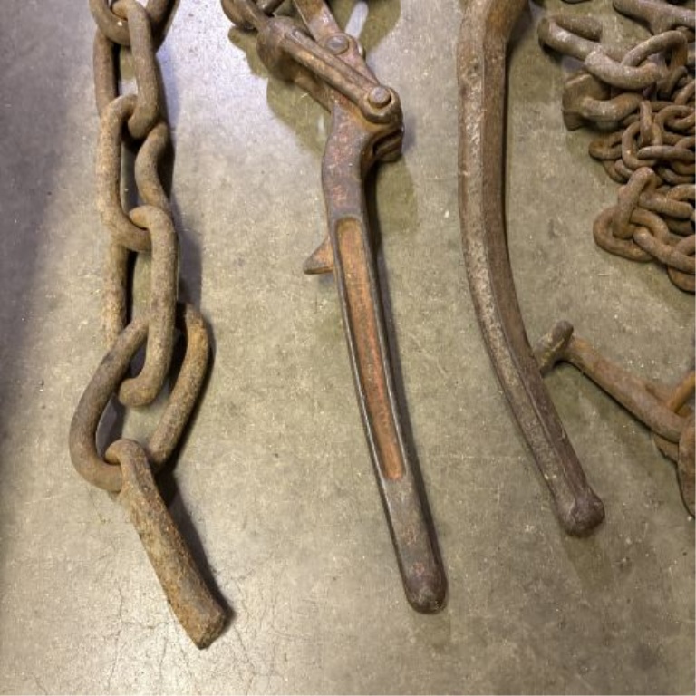 An Assortment of Dixie Industries Lever-Action Load Binders and Industrial Heavy-Duty Chains