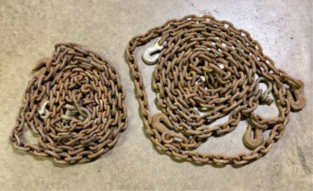 Two Heavy-Duty Grade 43 Steel Transport Chains with Midland Forged Hooks