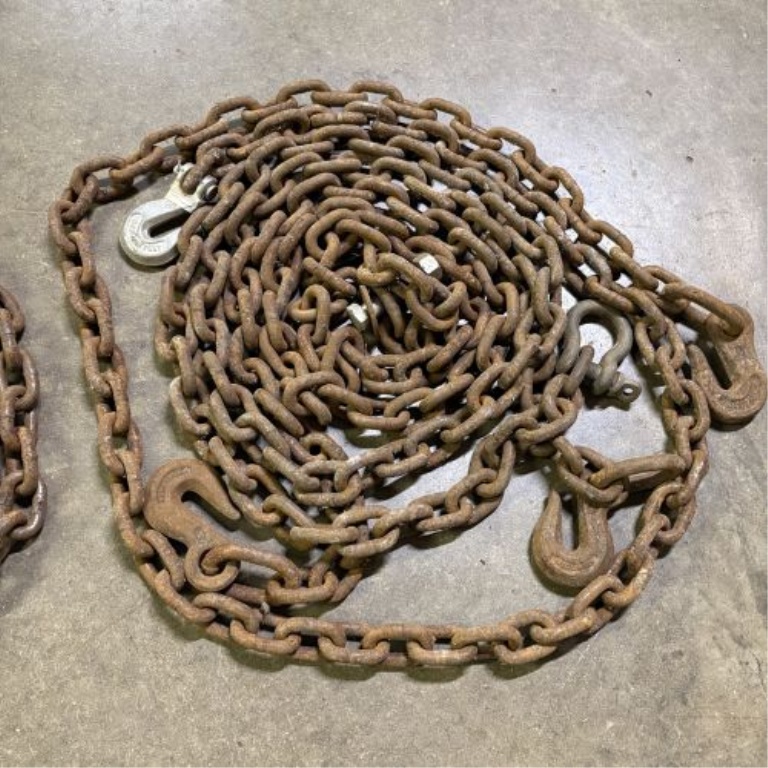 Two Heavy-Duty Grade 43 Steel Transport Chains with Midland Forged Hooks
