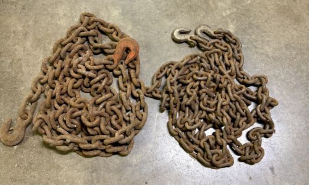 Two Heavy-Duty Industrial Rigging Chains with Columbus McKinnon Hooks