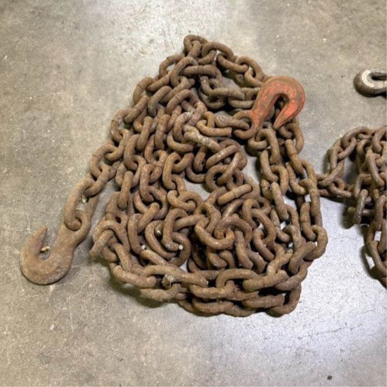 Two Heavy-Duty Industrial Rigging Chains with Columbus McKinnon Hooks