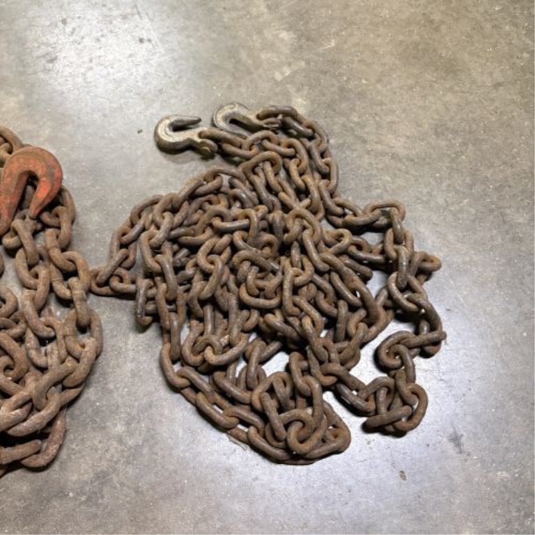 Two Heavy-Duty Industrial Rigging Chains with Columbus McKinnon Hooks