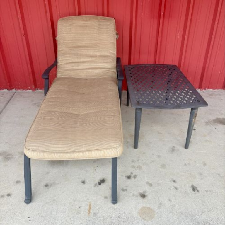 Two-Piece Metal Outdoor Patio Set Including Adjustable Chaise Lounge and Side Table