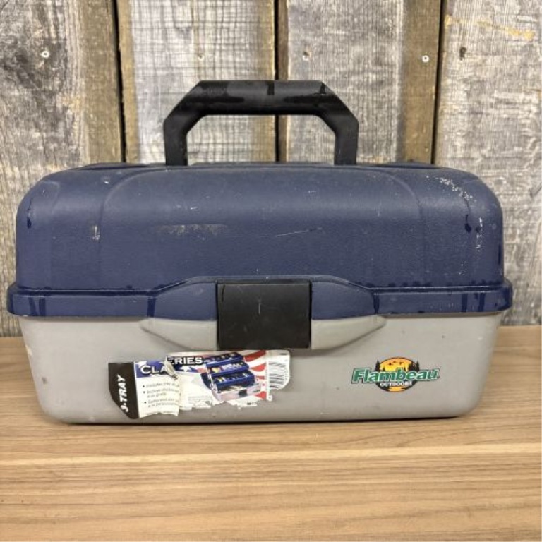 Flambeau Outdoors Three-Tray Plastic Fishing Tackle Box with Assorted Lures and Accessories