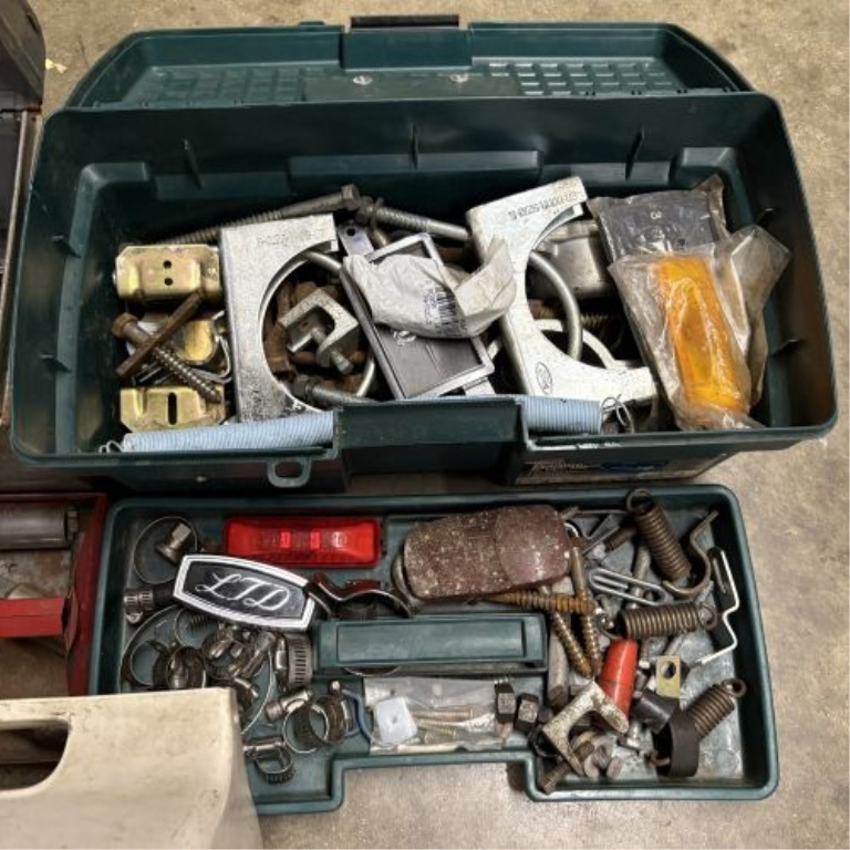 A Trio of Containers with an Assortment of Vintage Tools and Automotive Hardware including Craftsman and Ford