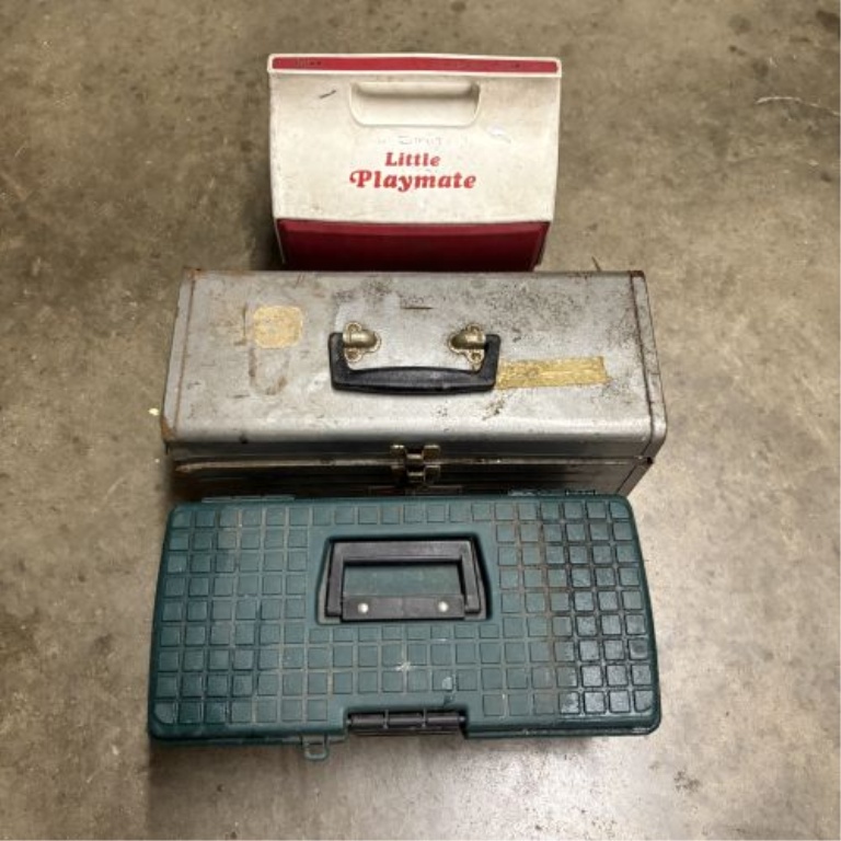 A Trio of Containers with an Assortment of Vintage Tools and Automotive Hardware including Craftsman and Ford