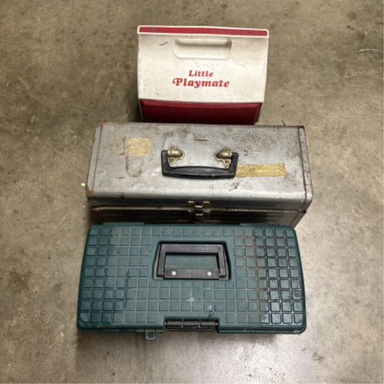 A Trio of Containers with an Assortment of Vintage Tools and Automotive Hardware including Craftsman and Ford