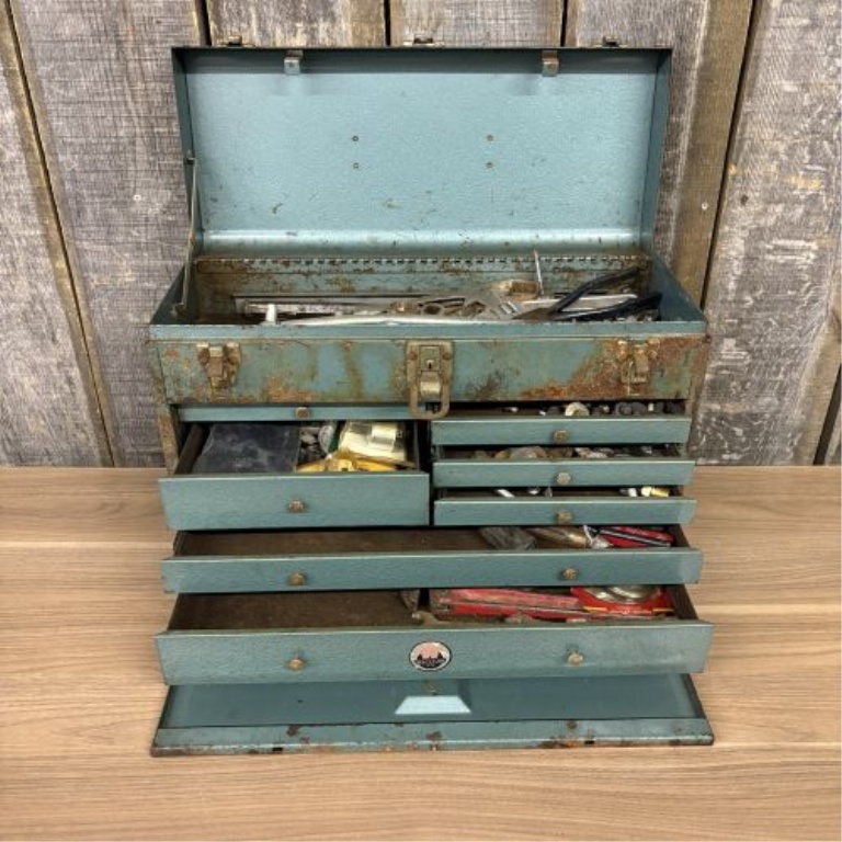 A Vintage Waterloo Model JL-70 Steel Machinist Tool Chest and Assorted Tools