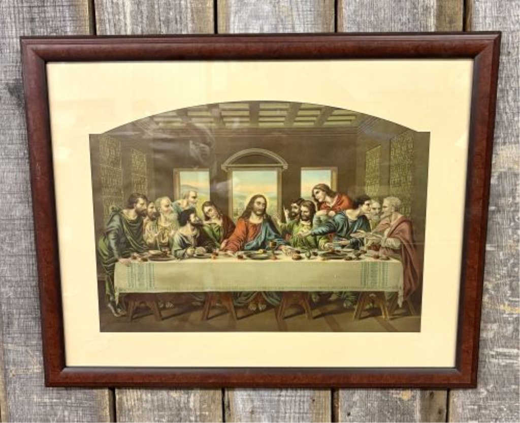 Framed Chromolithograph of The Last Supper with Named Apostles