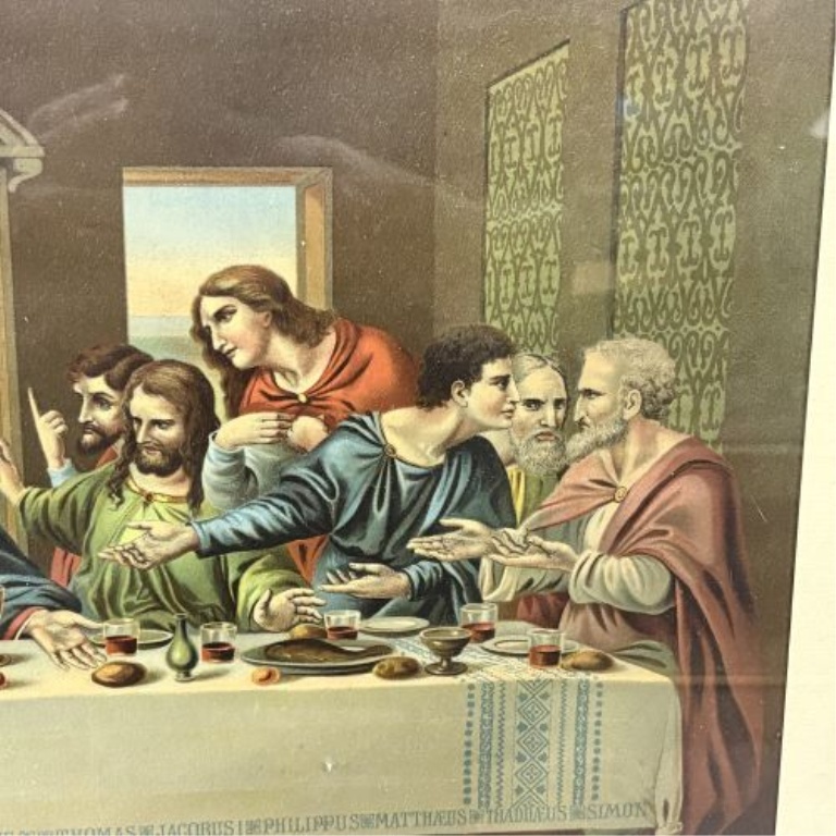 Framed Chromolithograph of The Last Supper with Named Apostles